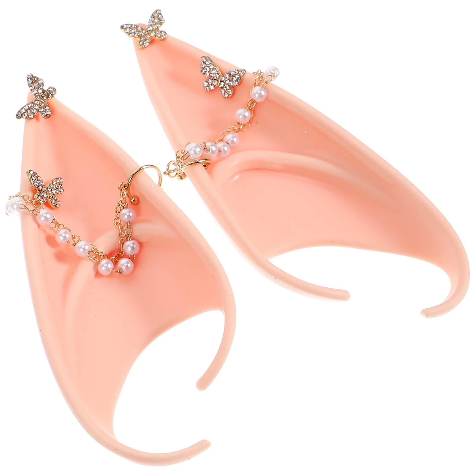 1쌍 엘프 귀 진주 체인 코스프레 무대 공연 액세서리 부드럽고 피부 친화적인 정교한 나비 장식 파티 의상