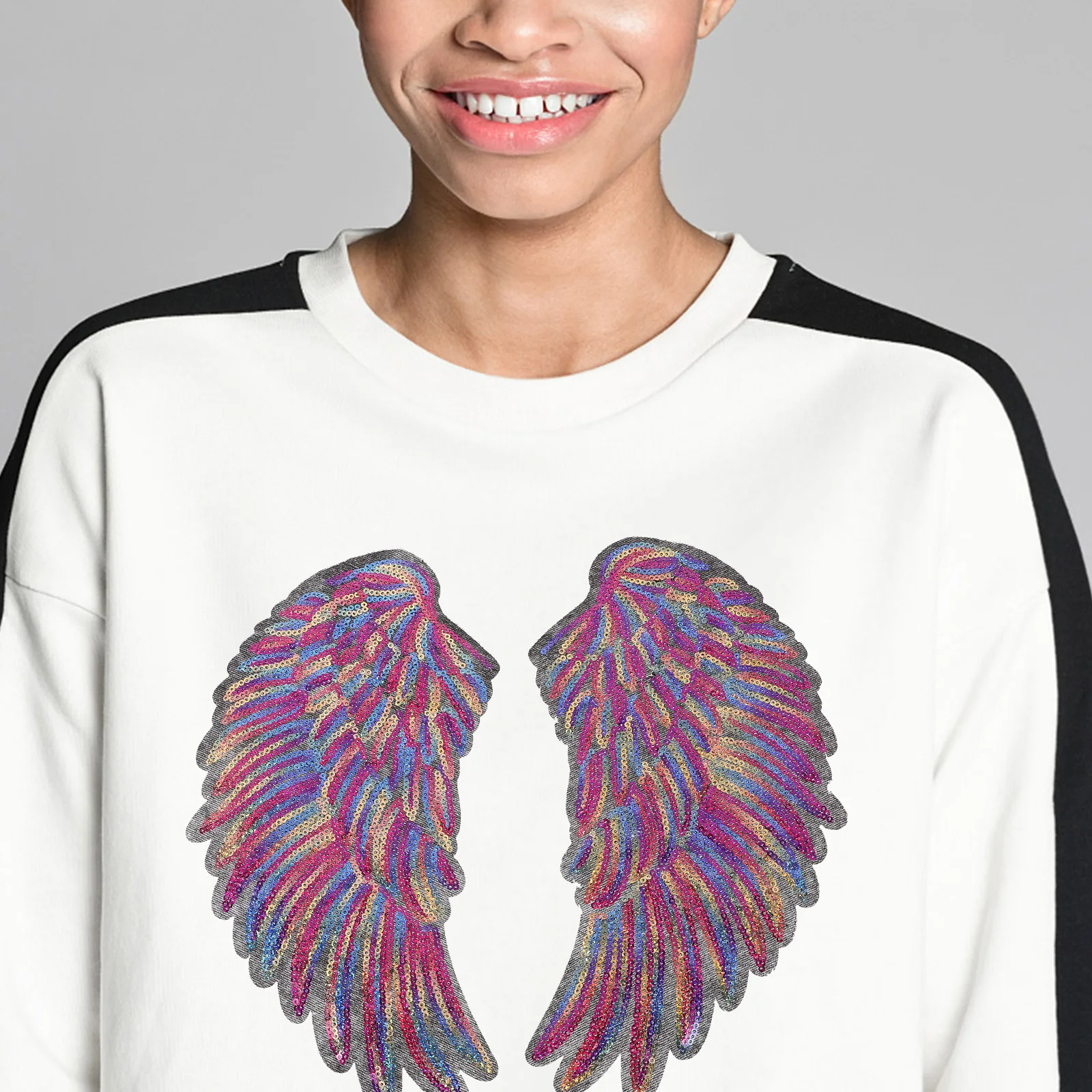 

Bead Wing Cloth Patch Angel Wings Black Sequin Embroidered Clothing Applique Patches Sew on Man