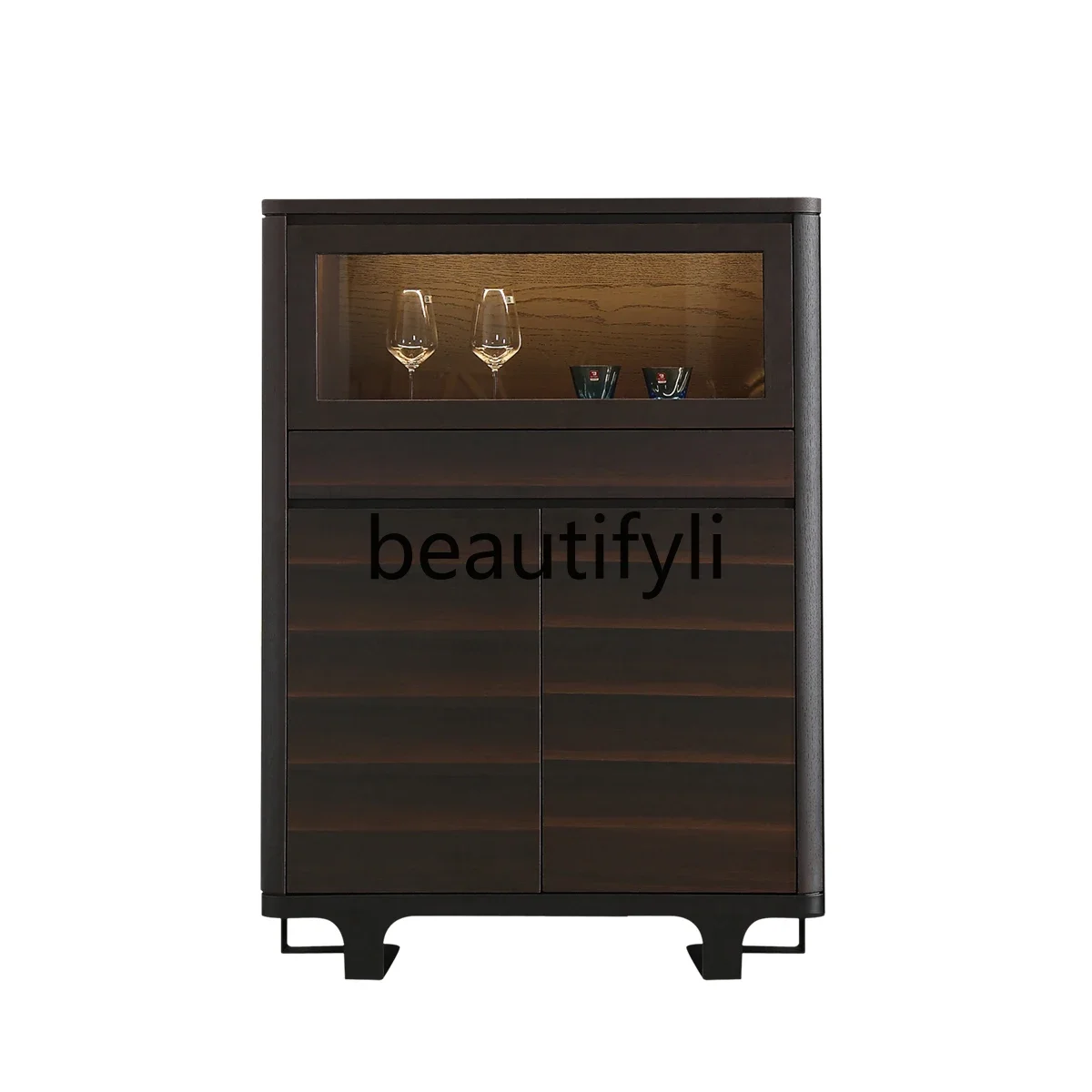 Italian minimalist living room side cabinet solid wood glass wall wine cabinet