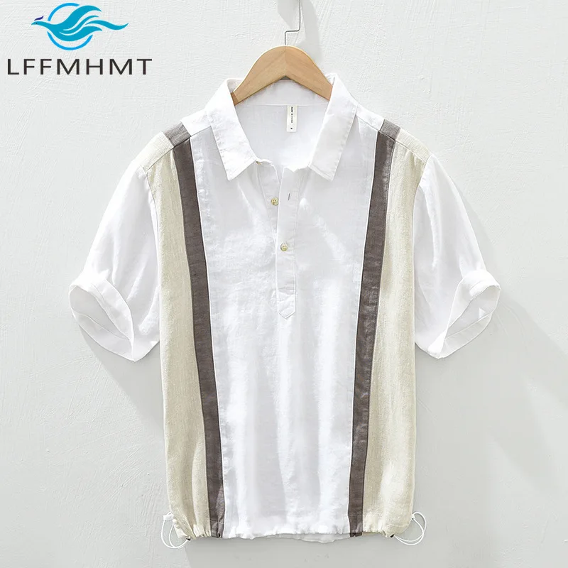 2503 Good Quality 100% Linen Creative Chic Striped Shirt for Men Summer Fashion Japan Style Thin Breathable Premium Blouses