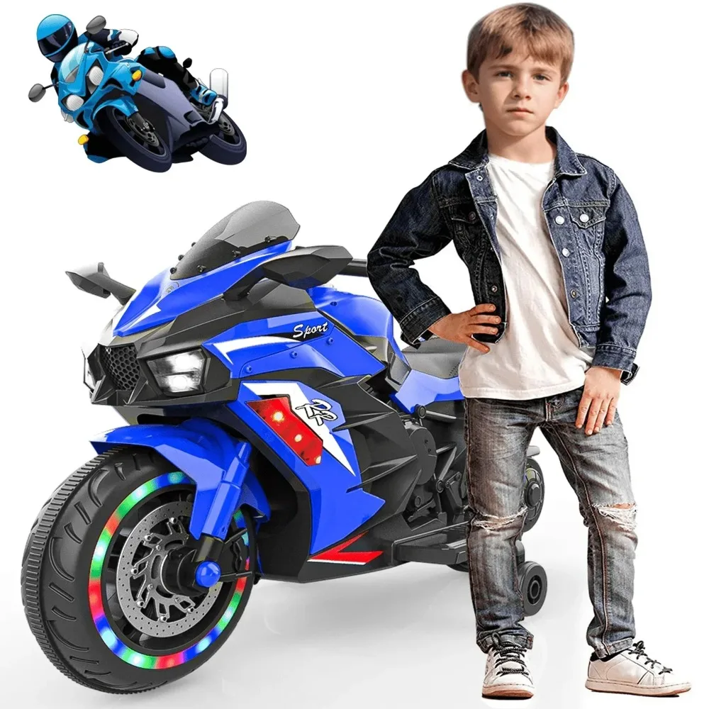 12V Motorrad fahrt für Kinder, batterie betriebenes Kinder motorrad mit LED-Licht rädern und Bluetooth-Musik