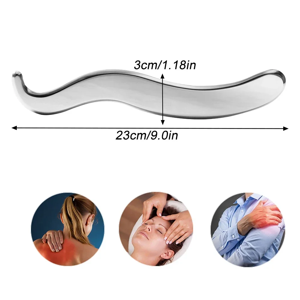 Aço inoxidável Gua Sha Muscle Scraper Tool, Massageador de pescoço, Ferramenta de tecido facial, Ferramentas Fisioterapia, Ferramenta Auto Massagem,