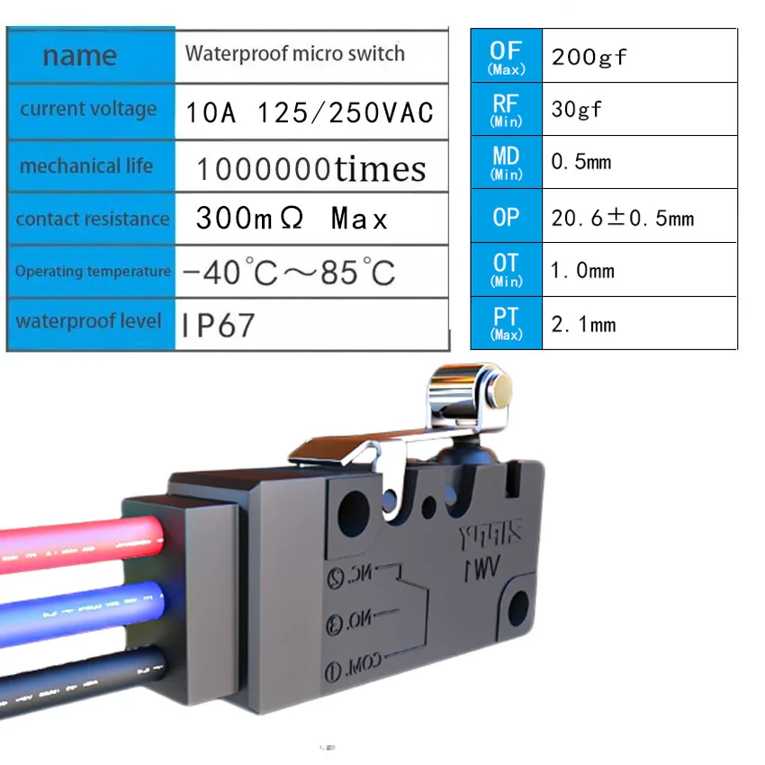 1Pcs VW1 switch high travel limit detection charging gun long button Waterproof IP67 micro switch image 4