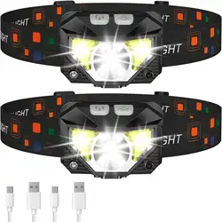 Linterna frontal LED con Sensor de movimiento, linterna COB con 8 modos, potente, para acampar y pescar