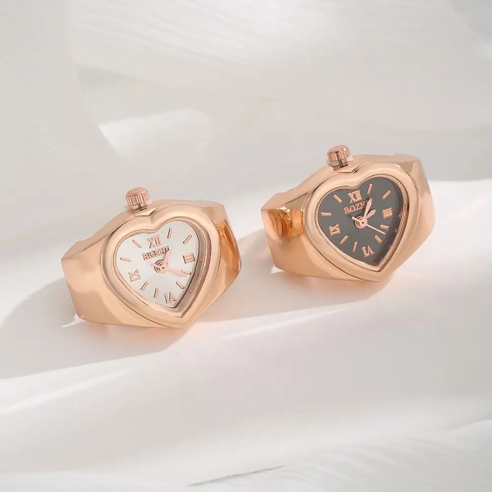 Retro Alloy Ring Watch Stainless steel Elastic Strap Quartz Watch Heart Shape Quartz Movement Mini Clock Gift