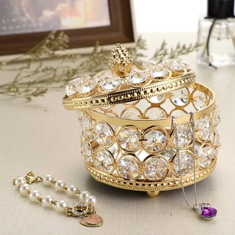 for European light luxury crystal jewelry box ring necklace file jewelry box home decoration gold jewelry storage