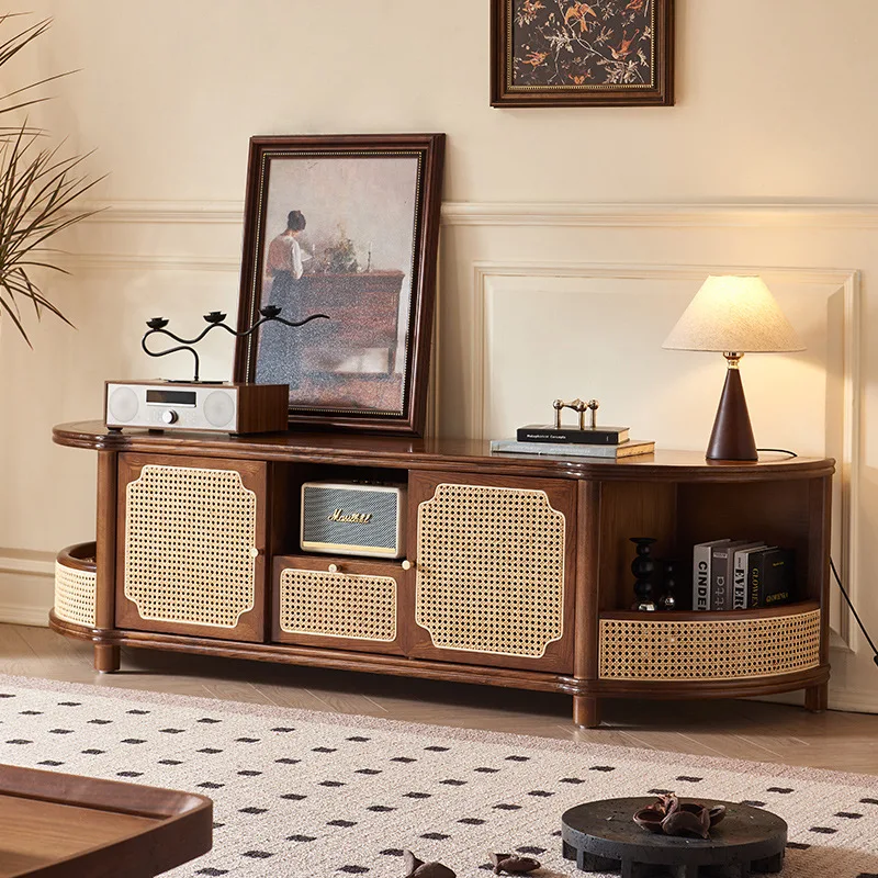

Wabi Sansan wind rattan solid wood TV cabinet household living room wall cabinet homestay designer creative small apartment lock