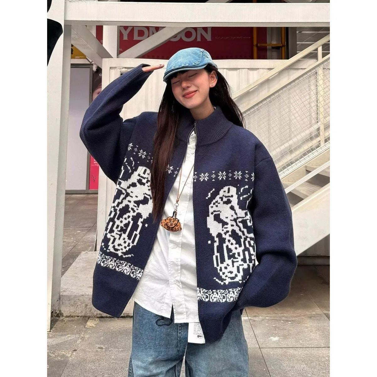 

American Retro Casual V-Ne Knitted Sweater Men's Color Open Cardigan Soft Polyester Winter Long Sve Hooded Coat