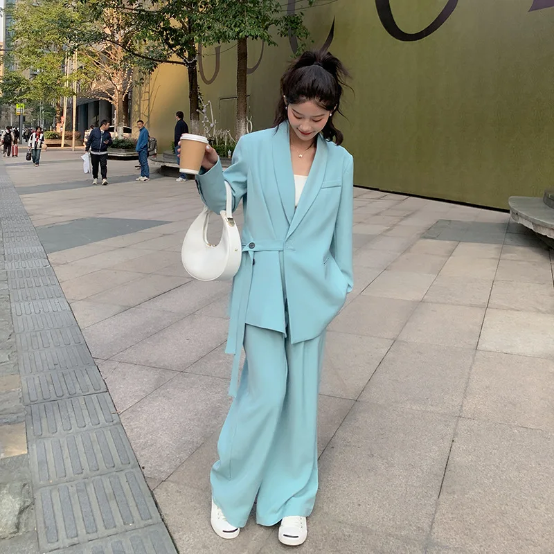 

New Women Casual Business Blazer Pantsuit Vintage Fashion Korean Suit Jackets Straight Pants 2 Pieces Female Chic Trousers Suit