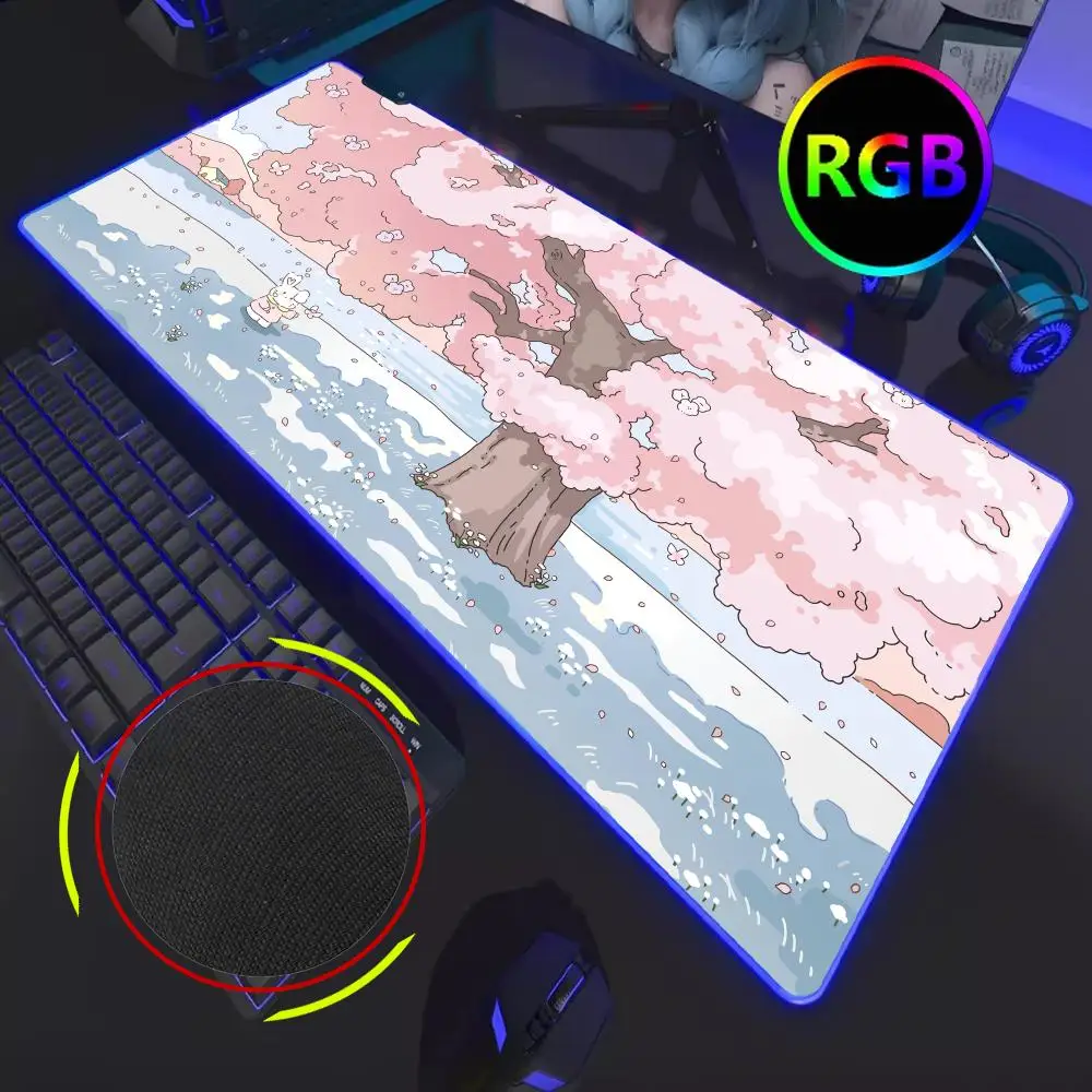 

Cute Desk Pad Kawaii Green Forest Mouse Pad RGB Gaming Accessories Japanese Natural Desktop XXL Gamer Glowing LED Computer Anime Natural Aesthetic