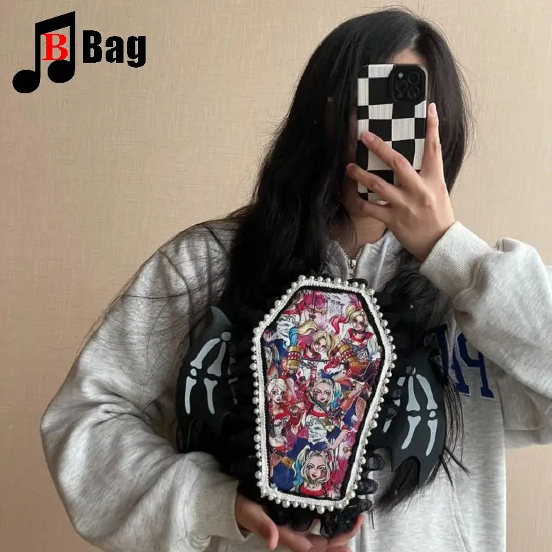 Y2K Gothic Women\'s Girls Punk Handbags Harajuku Shoulder Bag Bat Wing Small Backpack Motorcycle Diagonal Straddle Bag Totes