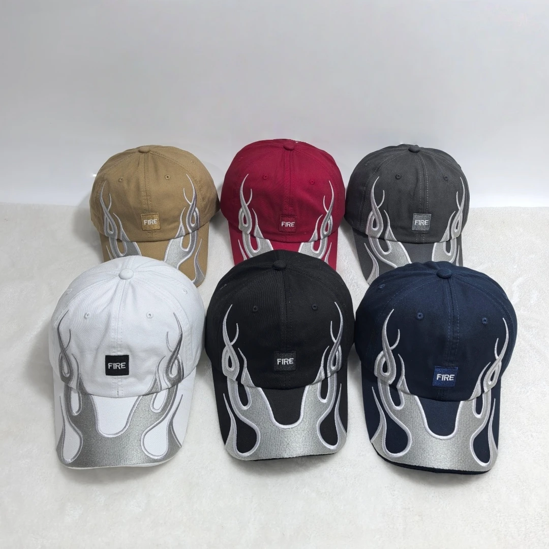 Amerikanische Retro Y2K Baseballkappe mit Flammen-Stickerei, Verstellbare Feuer-Muster Baumwoll-Dad-Mütze, Streetwear Hip-Hop-Hut für Männer und Frauen – Detail 17