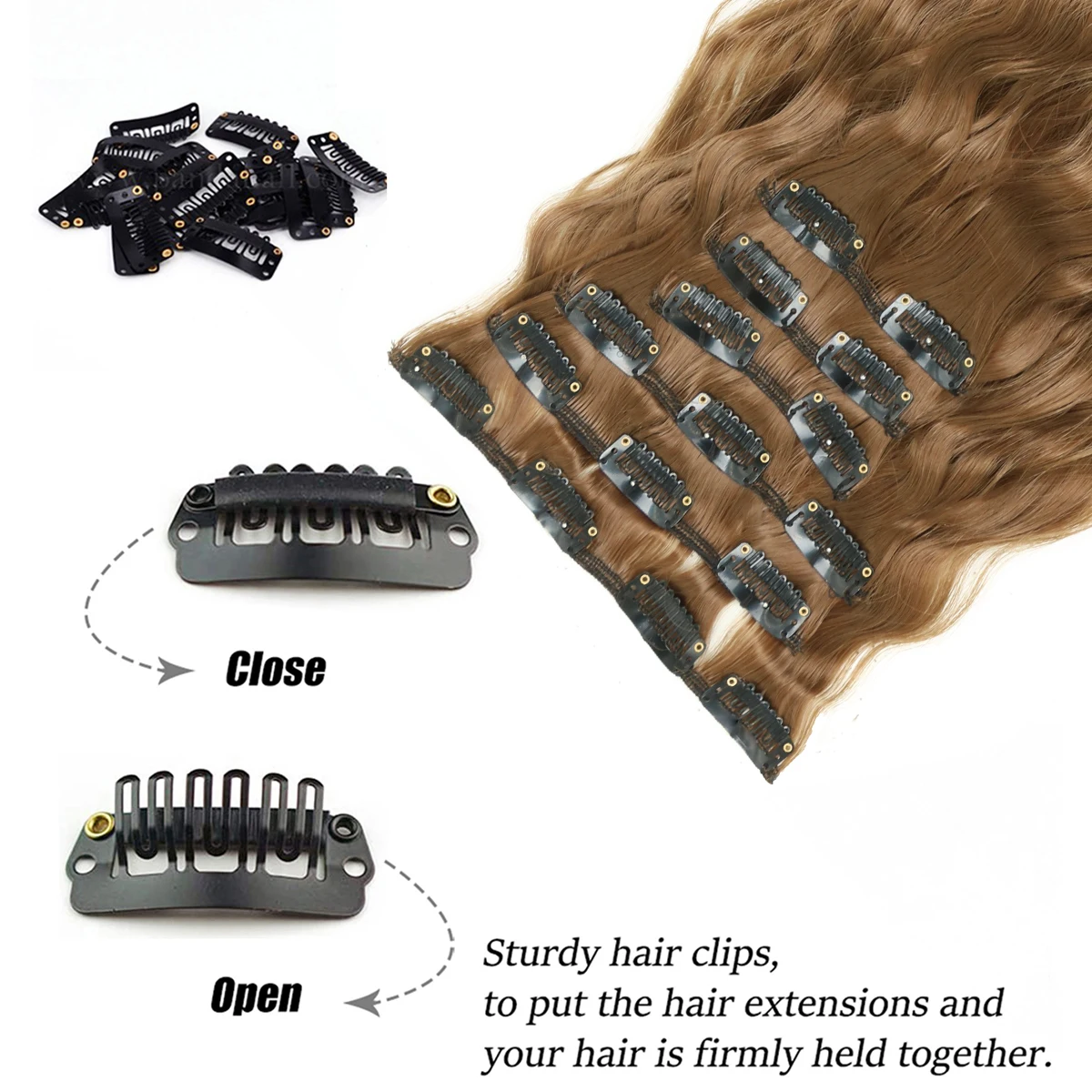 Synthetic Hair Extensions 16Clips In 6PCS Set Curly 22inch Long Clip On Hairpiece Corn Wavy Style For Women Girls Daily Party image 5