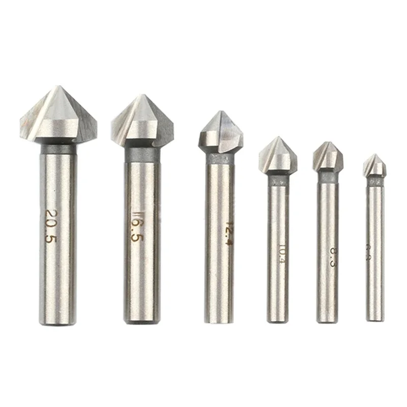 

6Pcs 3 Flutes 90 Degree HSS Chamfering Cutter Woodworking Milling Cutter Countersink Drill Bit Hole Opener Set 6.3-20.5mm