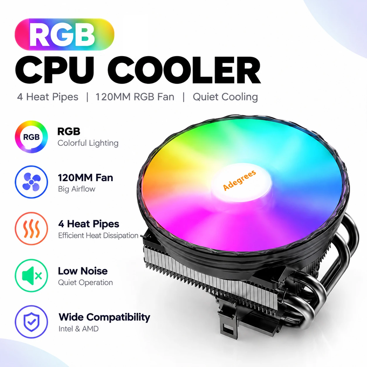 120mm CPU Cooler 4 Heat Pipes PC Cooling Fan 4Pin PWM Heatsink for Intel LGA 115X 1200 1700 1366 2011 X79 X99 AMD AM3 AM4 AM5