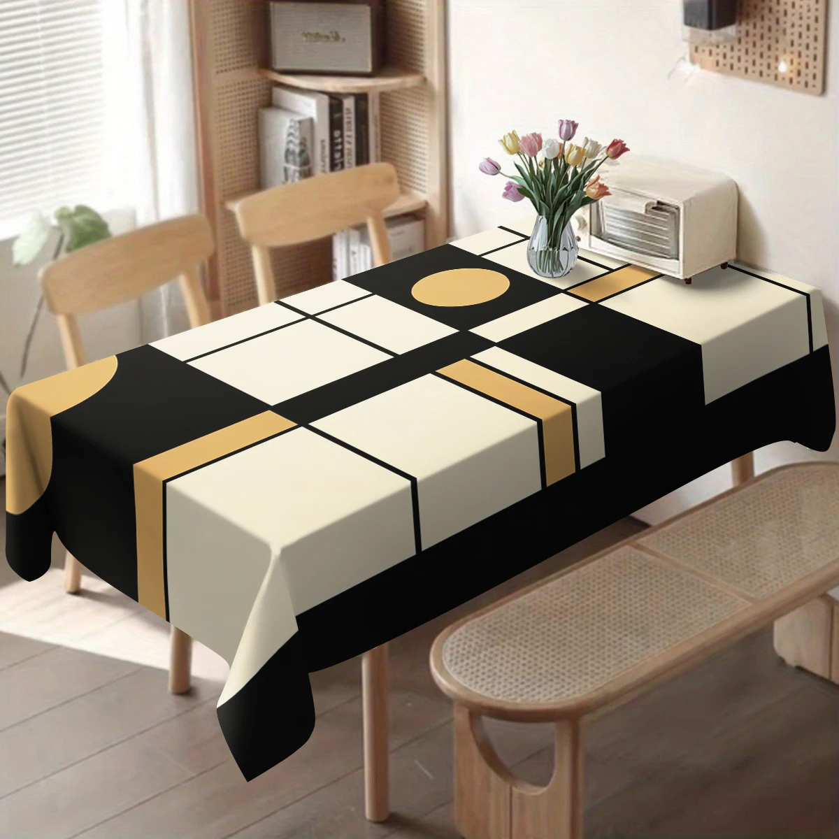 Sea Star Pattern Polyester Tablecloth - Nautical Style Table Cover, Decorative Table Linen for Home Dining Room & Party