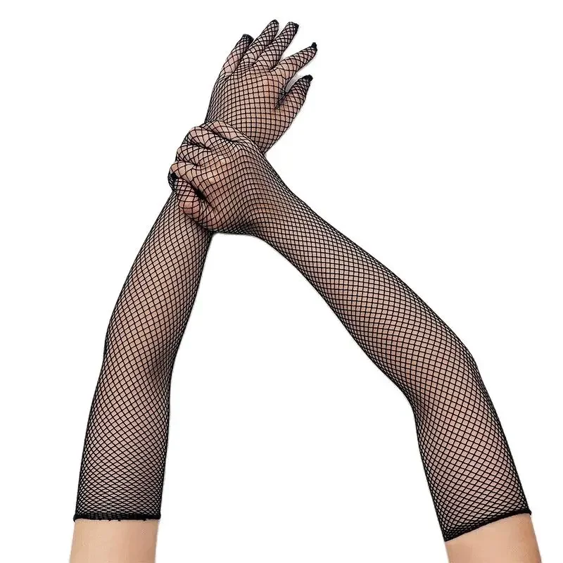 Long High Elasticity Fishing Net Mesh Thin Cosplay Sexy Transparent Stage Performance Gloves Fashion Personality Soft Solid