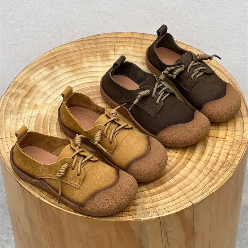 

Retro Village Style Women's Cowhide Shoes for Outdoor Leisure Walking Soft Flat Shoes All Genuine Leather