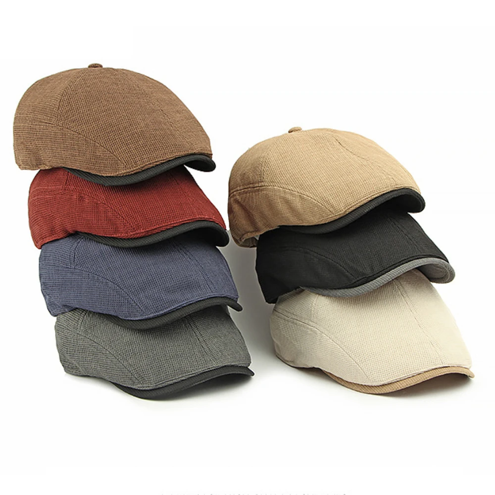 HT4741 Beret Cap Breathable Spring Summer Cap for Men Women 6 Panels Artist Painter Beret Hat Adjustable Ivy Flat Cap Mens Beret