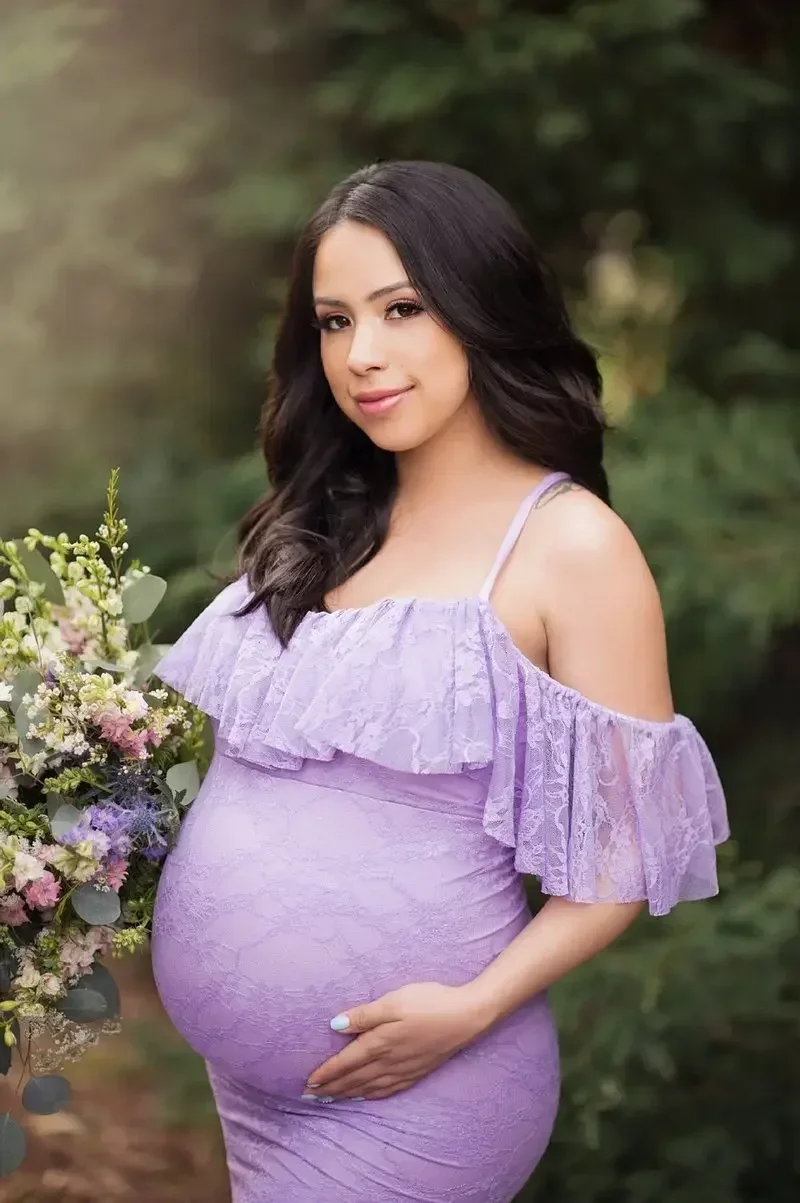 

Lace Fancy Women Dress Maternity Photography Props Off Shoulder Pregnancy Dresses Ruffles Maternity Gown Clothes For Photo Shoot