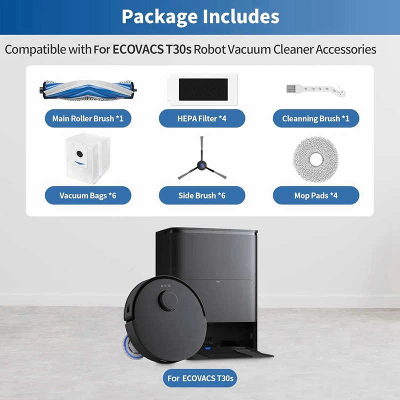 AC39-เปลี่ยนสําหรับECOVACS T30sหุ่นยนต์เครื่องดูดฝุ่นหลักแปรงด้านข้างตัวกรองHEPA Mopกระเป๋า