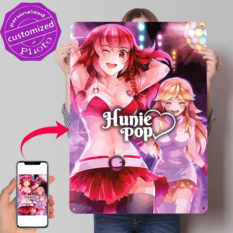 Hunie Pop Anime Girls Metallposter, personalisierte Wandkunst, Retro-Vintage-Blechschilder für ästhetische Raumdekoration, Wanddeko, Zuhause