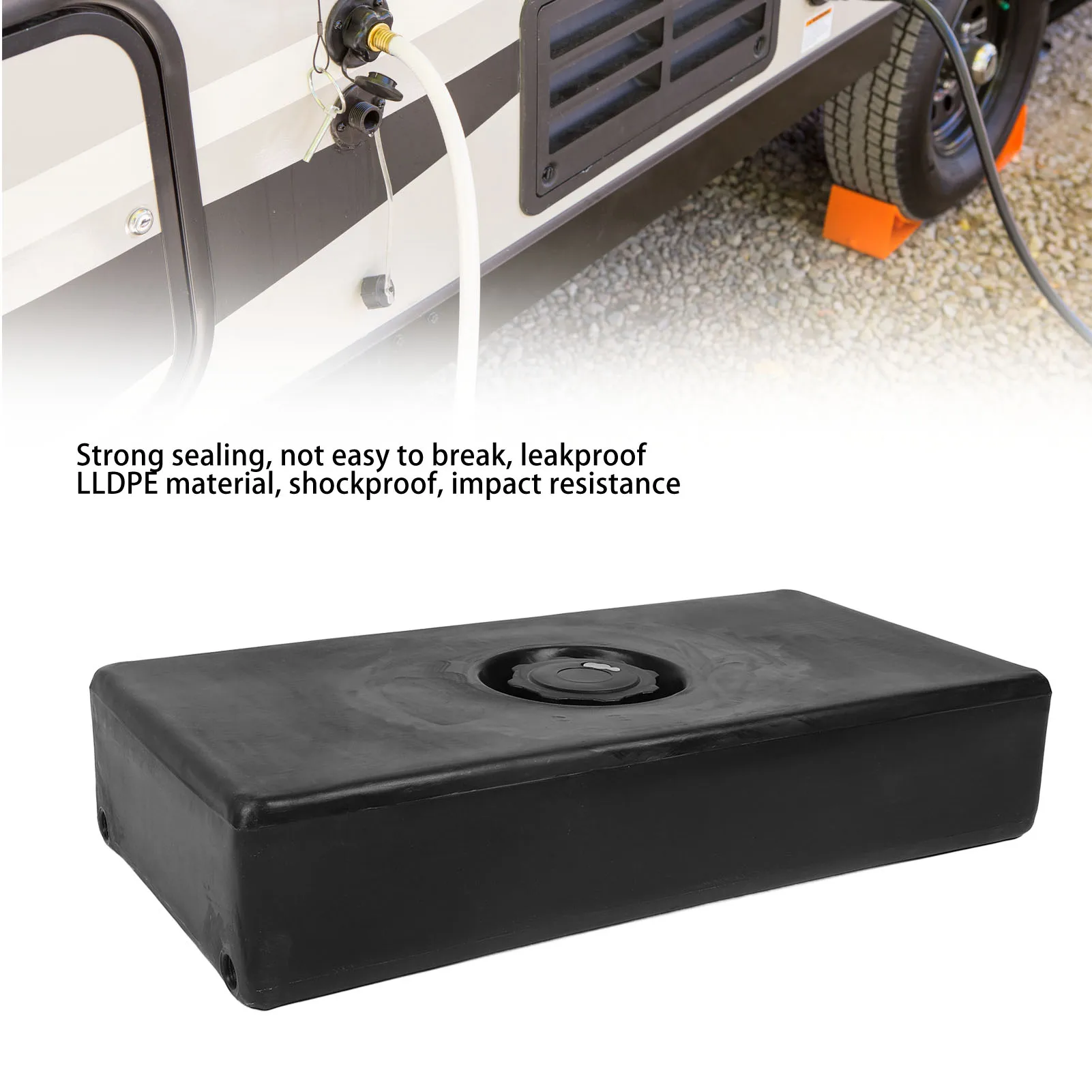 26 X 13.4 X 5.5in RV Water Holding Tank 8 Gallons Leakproof Impact Resistance Black for RVs Trailers Campers Boats