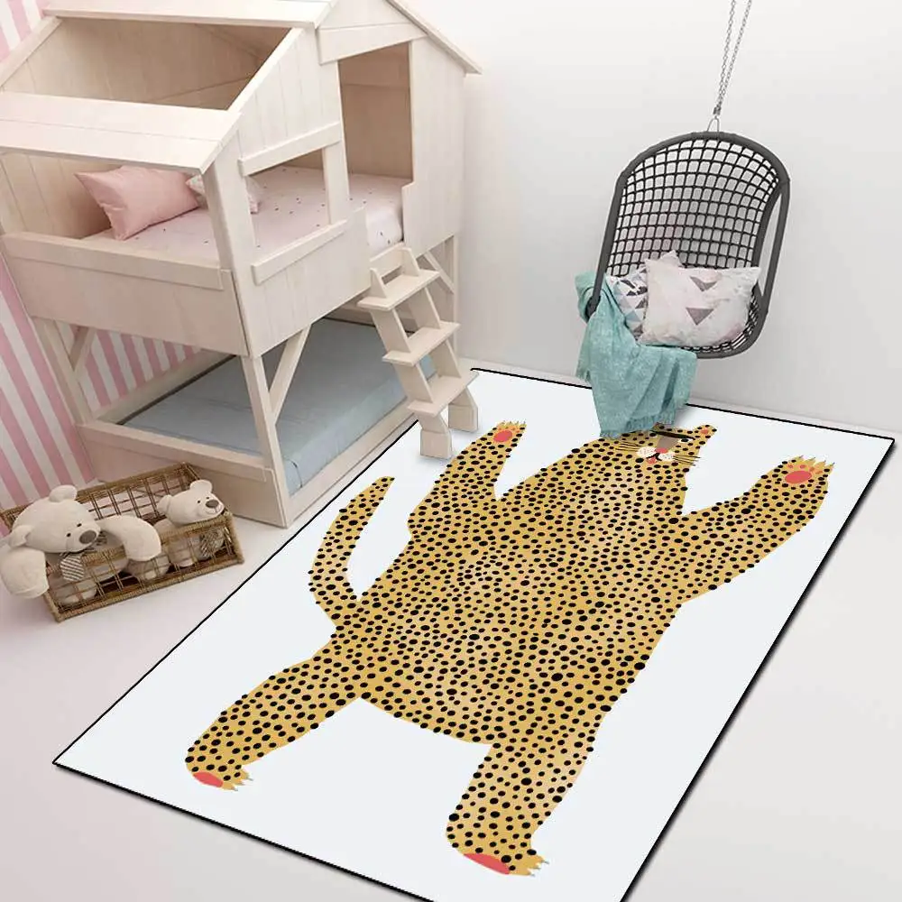 

Cartoon Cute Leopard Tiger Decor Carpet Modern Children's Room Play Tent Crawling Area Rugs Bedroom Bedside Non-Slip Door Mat