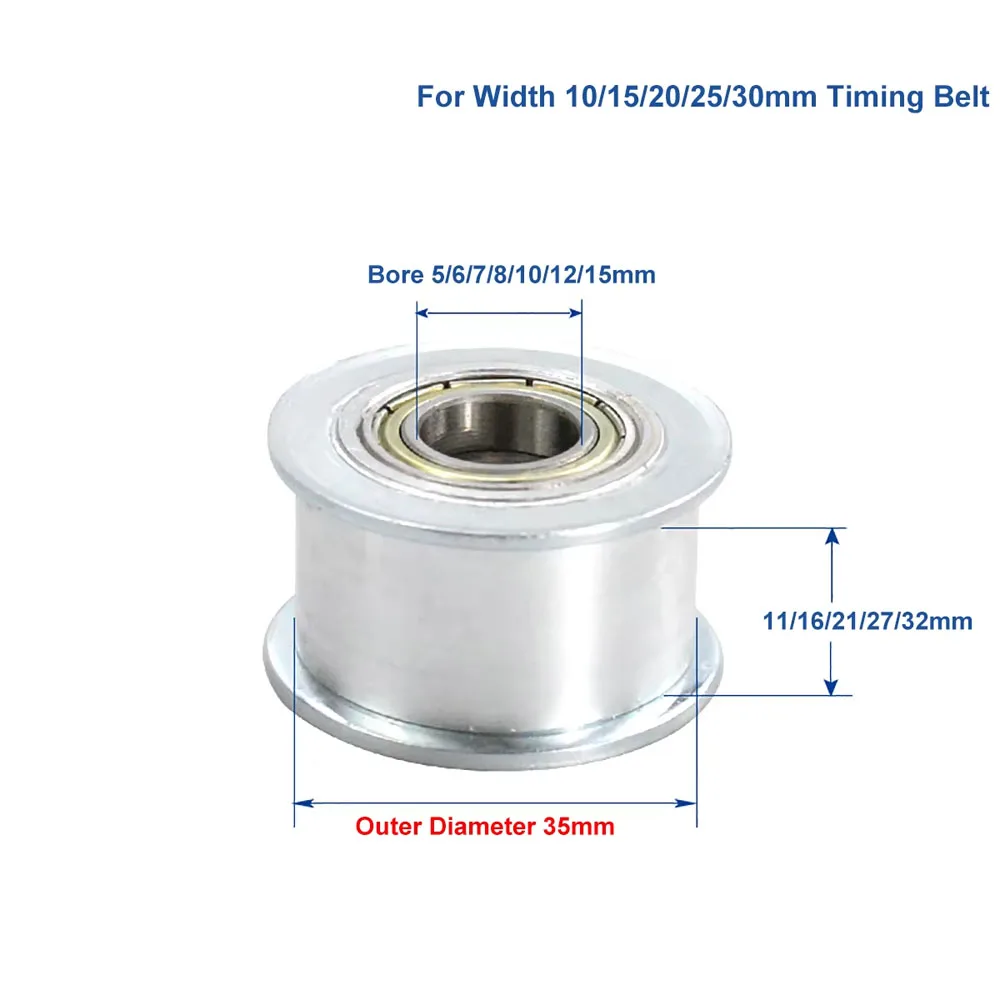 OD 35mm Toothless Idler Timing Pulley For Width 10/15/20/25/30mm Timing Belt Bearing Idler Gear Pulley 5/6/7/8/10/12/15mm Bore