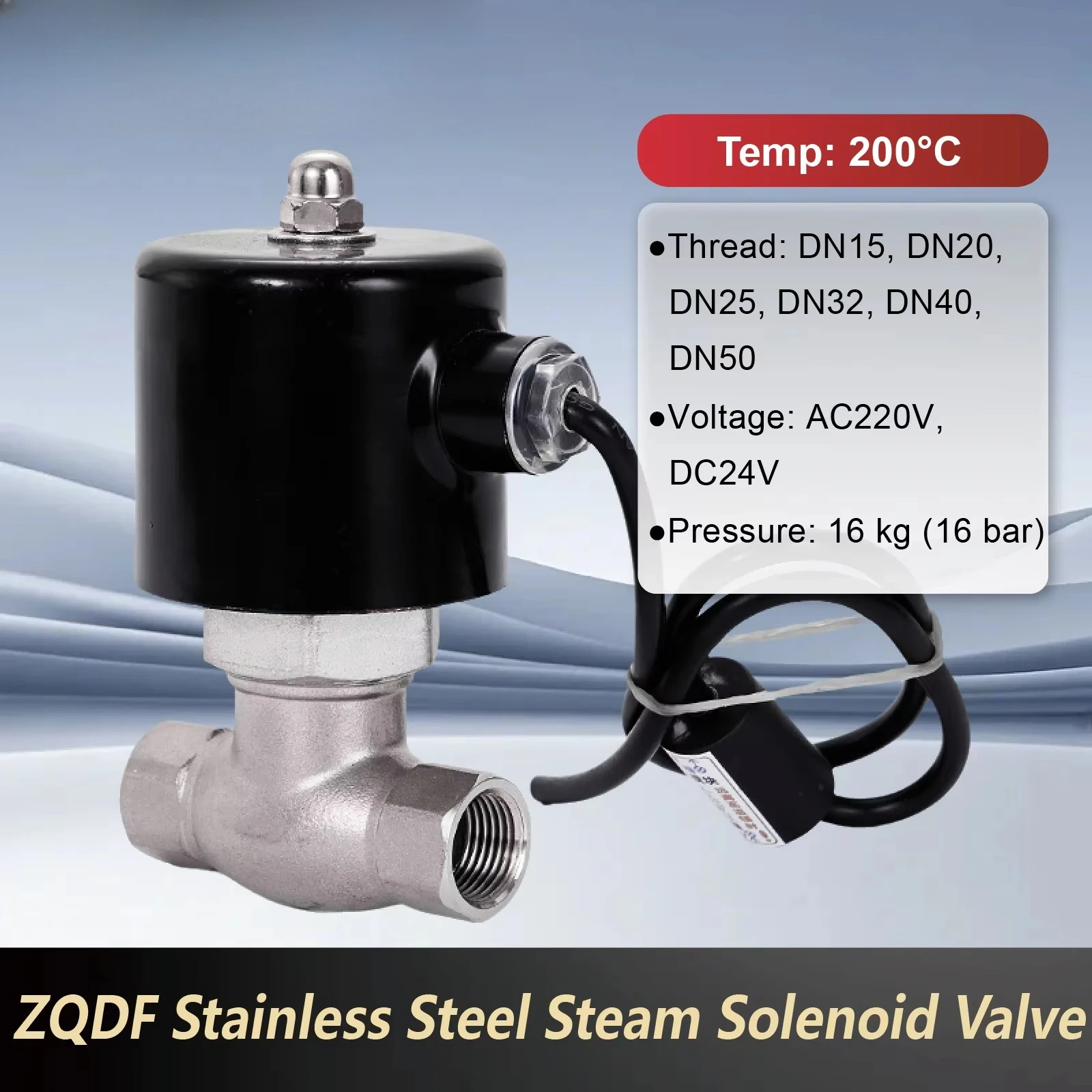 Steam Solenoid Valve 304 Stainless Steel High Temperature AC220V DC24V Industrial Control Valve Threaded DN15–DN50