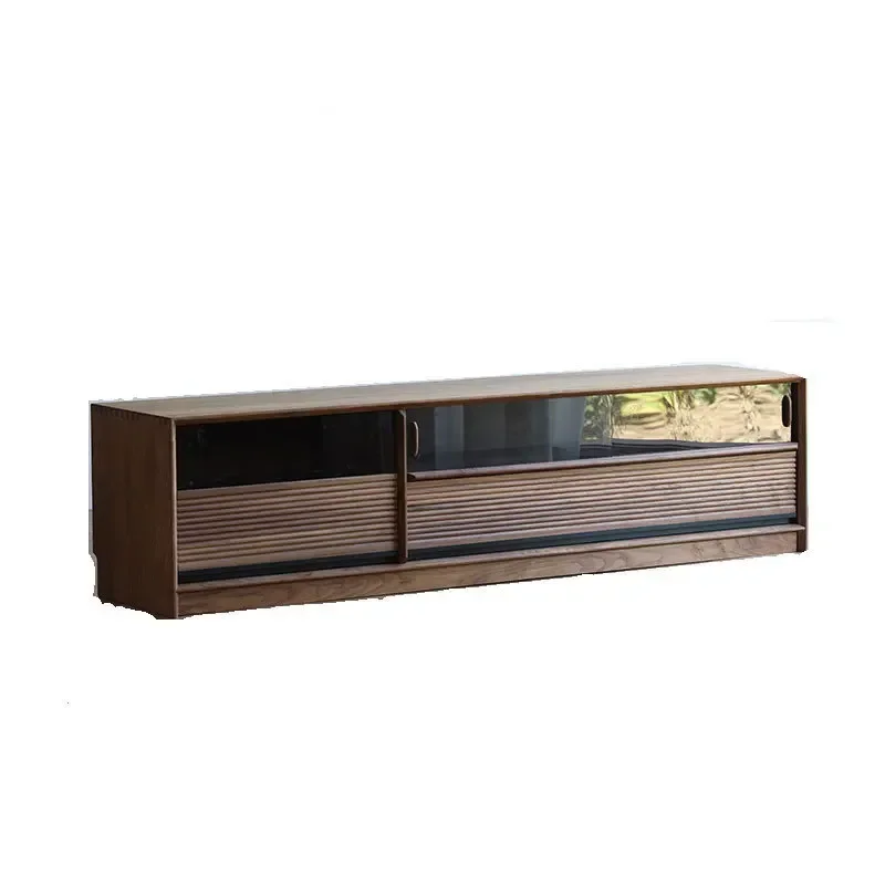 

All solid wood TV cabinet North American black walnut storage floor cabinet Small apartment simple retro glass locker