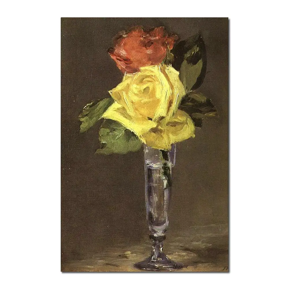 Portrait Woman painting Edouard Manet Roses in a Champagne Glass handmade High quality