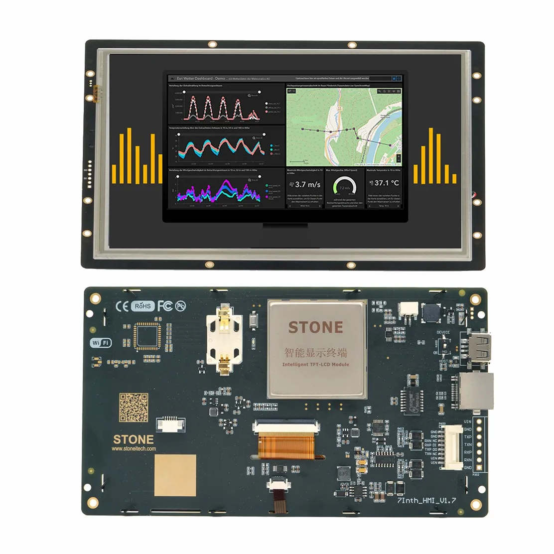 SCBRHMI A Series - 7'' HMI Intelligent Resistive Touch Display TFT LCD Full-color Module Support STONE Editor