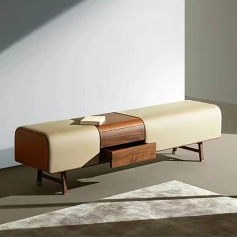 Italian light luxury solid wood fabric bedside stool, Nordic simple model room sofa bench in shopping mall