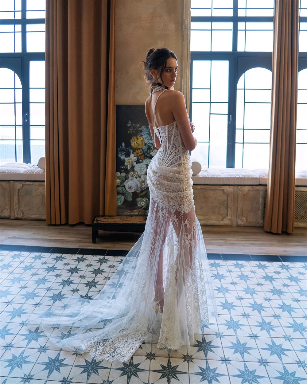 งดงามเกียวโตชุดแต่งงานปิดไหล่ลูกไม้A Ppliquesเปลือกที่ถอดออกได้รถไฟอย่างเป็นทางการวินเทจชุดVestidos Para Grados