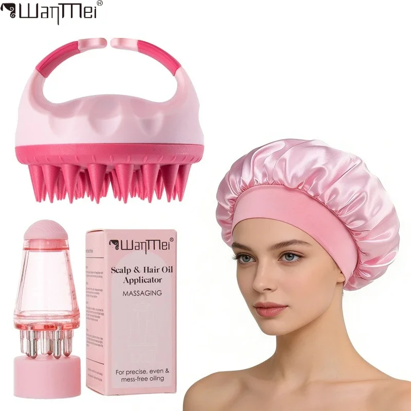 

Набор для ухода за волосами (2/3 шт.): массажер для кожи головы, щетка для шампуня, бутылка-аппликатор для масла, атласная шапочка для роста и защиты волос