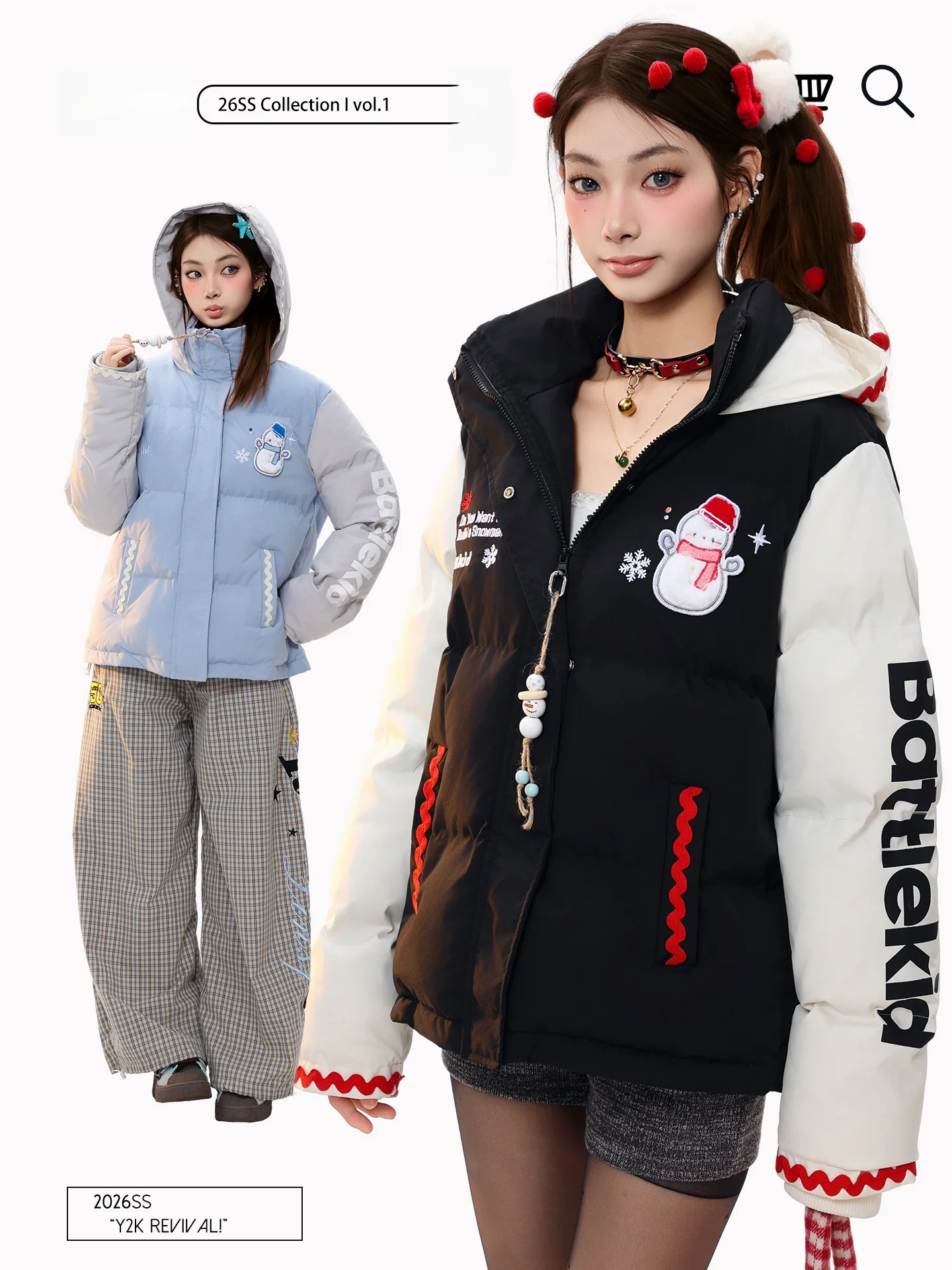 

Женская теплая хлопковая куртка PBB с вышивкой снеговика, капюшоном и воротником-стойкой, осенне-зимнее пальто в стиле колор-блок, милый дизайн