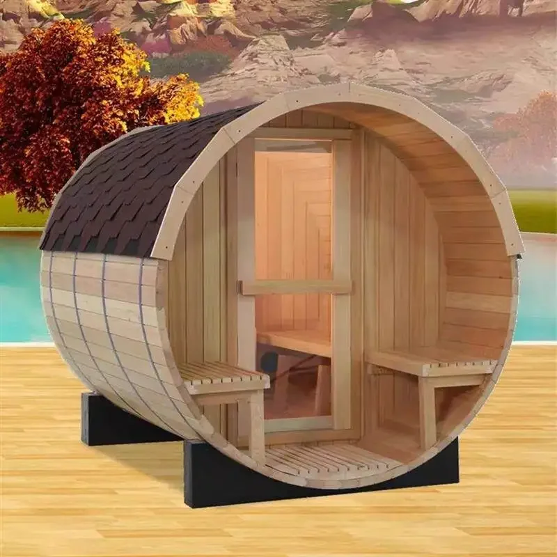 OBMOutdoor sauna home outdoor log barrel steam room  for four or six people wet steam Finnish bath