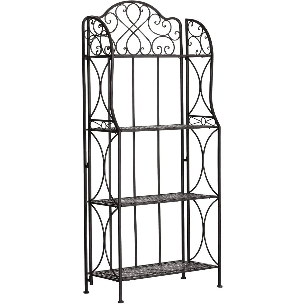 Antique Bronze Four-Tiered Metal Baker's Rack,Free Standing Book Shelves Plants Stand for Kitchen Patio Front Porch Dining Room