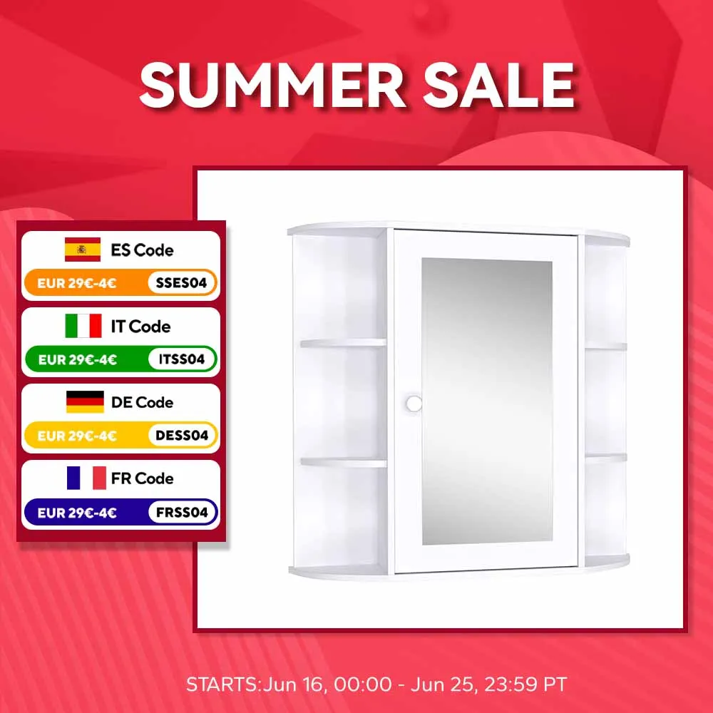 HOMCOM Armario de Baño con Espejo con 1 Puerta 2 Estantes Interiores 66x17x63 cm