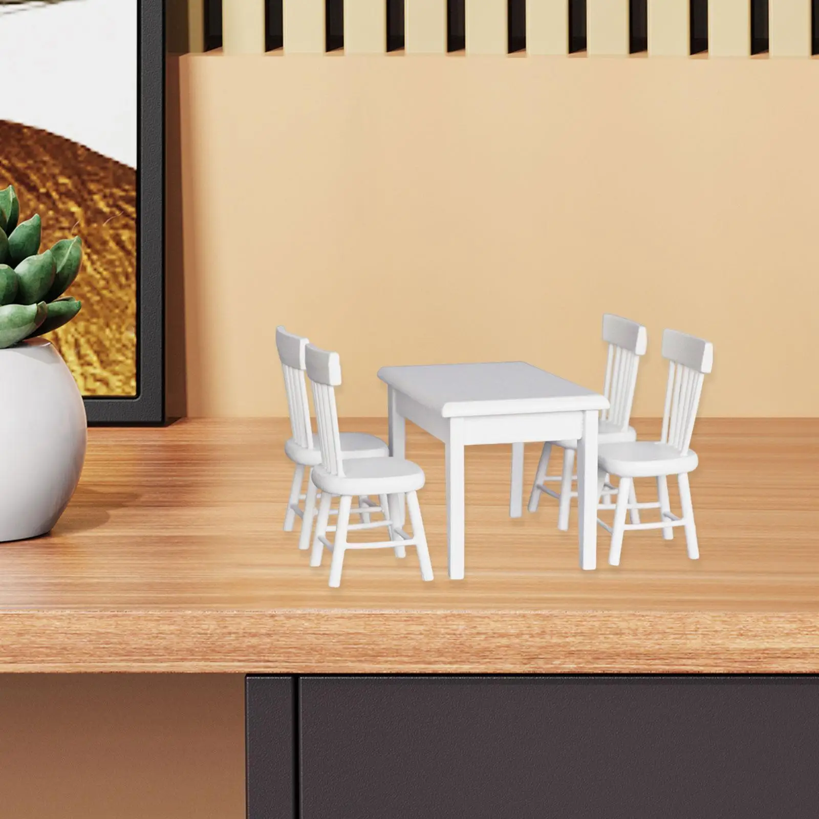 1:12 Dollhouse Dining Table Chair Set Collections Scene Decoration Realistic Gift Dioramas Furniture Model for Micro Landscape