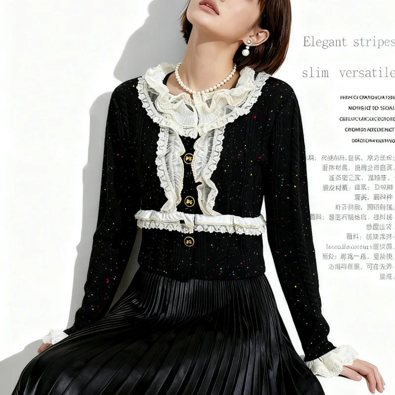 

2026New Spring and Autumn Fashionable Sweet Color-Block Knit Cardigan Short Women's Sweater Coat