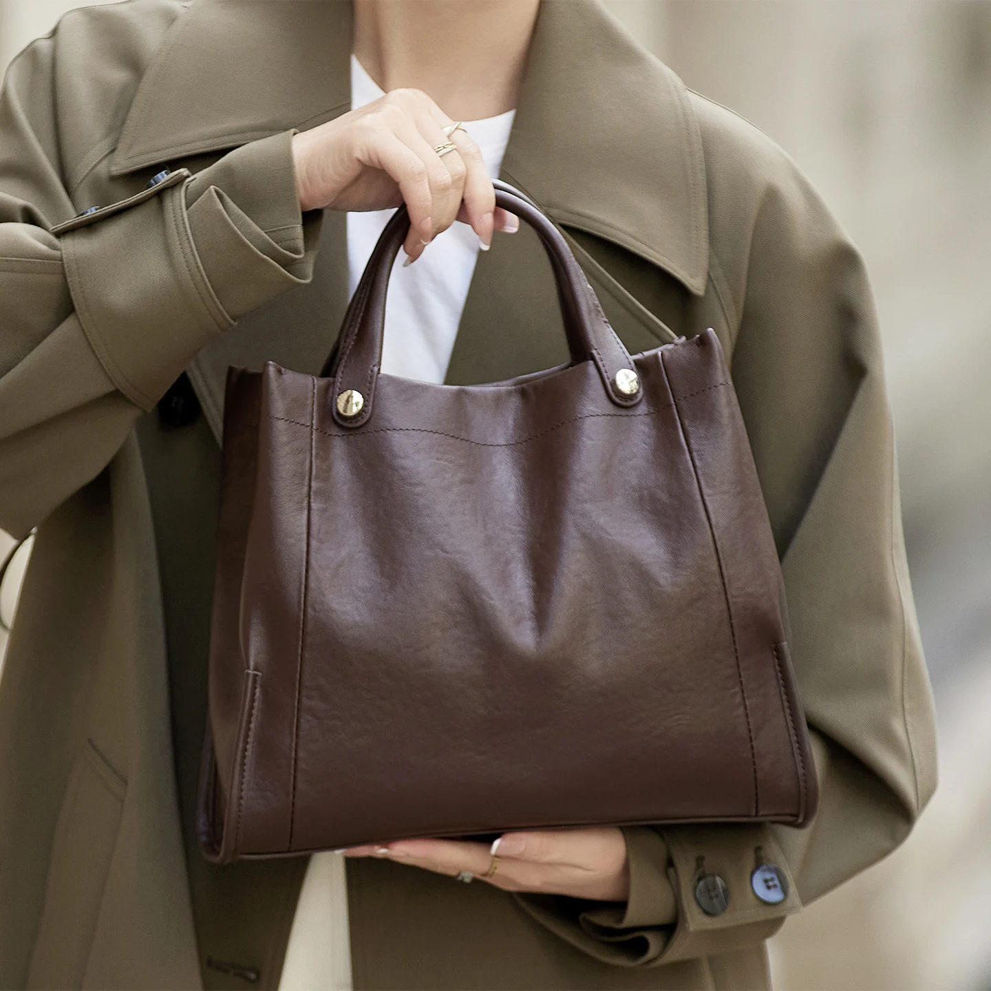 

Limited 2026 New Genuine Leather Casual Shopper Shoulder Bag Commuter Large Roomy Handbag Simple High Quality Women Tote #SC2190