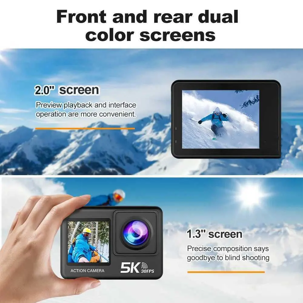 5K Action Camera Pro WiFi Remote Control Sport Camera with EIS HD 1080P 60FPS Bicycle Motorcycles Helmet Video Recording Cameras