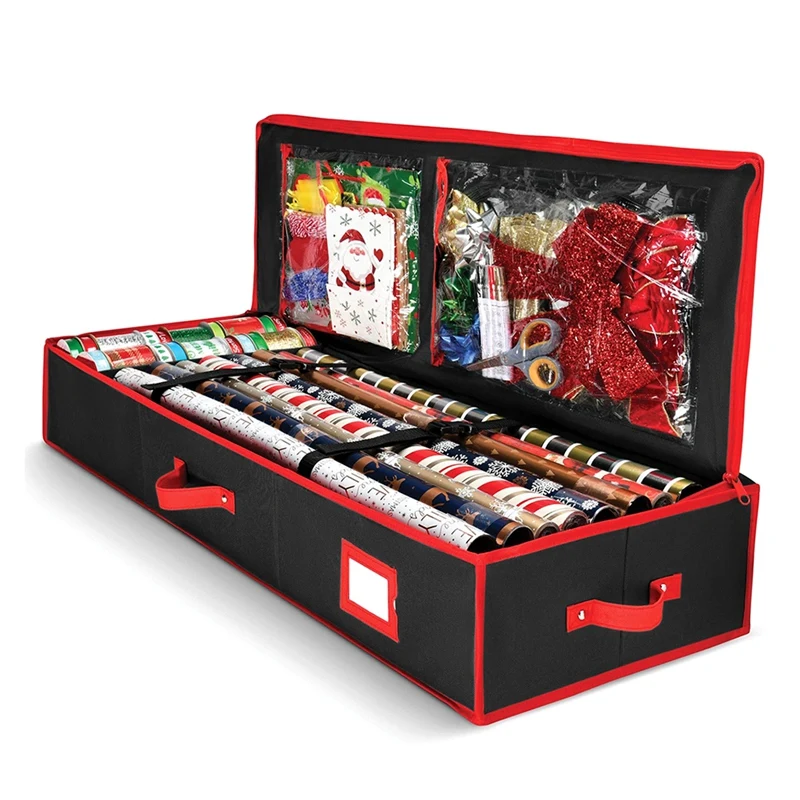 

Top-Gift Wrap Organizer Bag Wrapping Paper Storage Bag Useful Pockets For Xmas Accessories Underbed Storage For Decorations