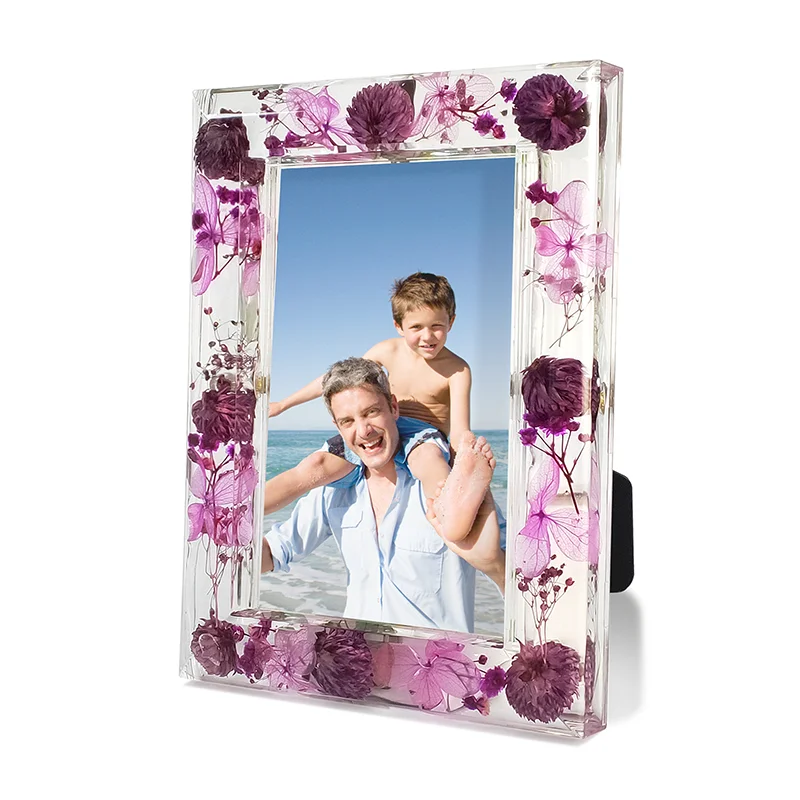 PSATHENATI Flower Picture Frame Acrylic Frame for Wall Decor Tabletop Memorial Gifts Picture Unique Purple Dried Home Decoration