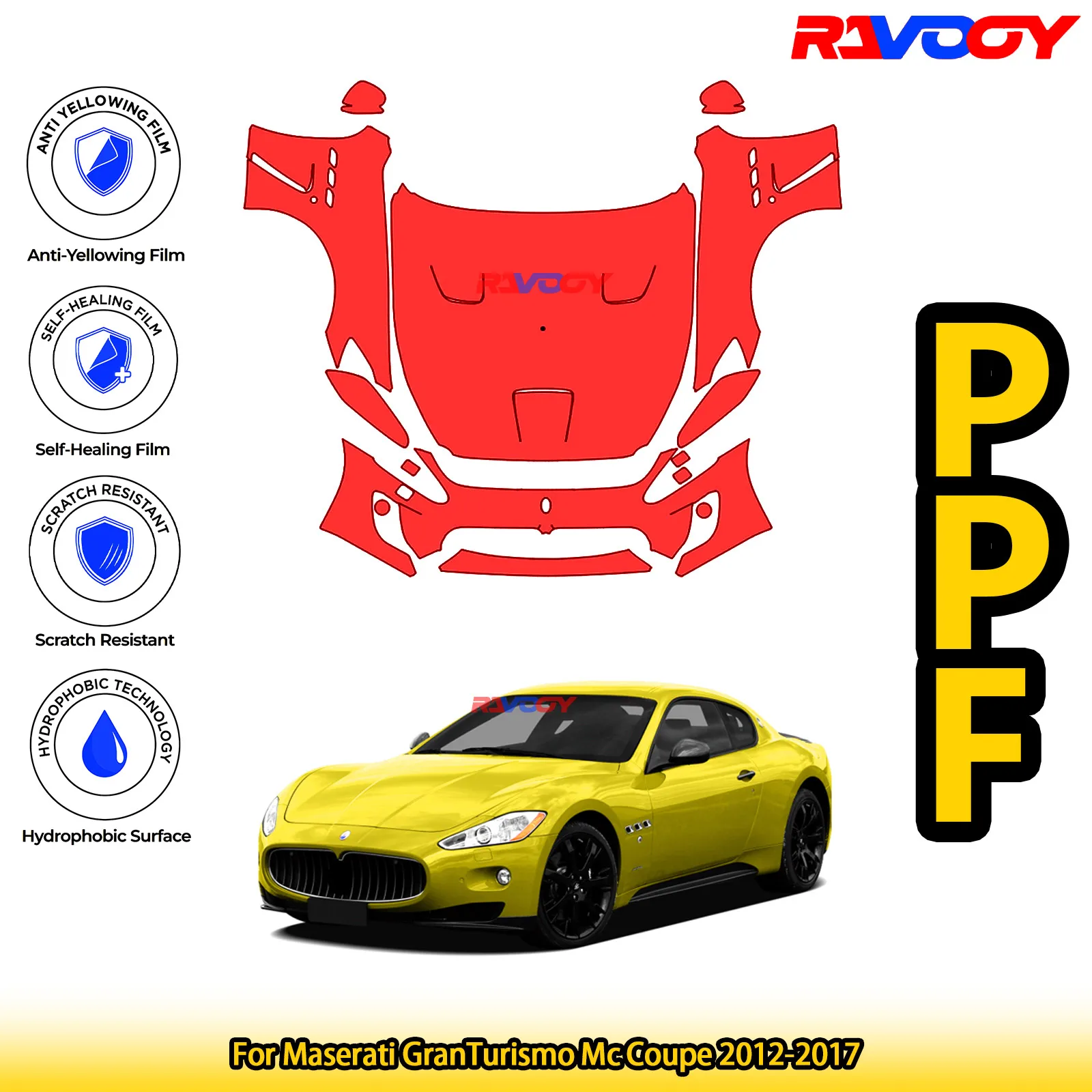 

For Maserati GranTurismo Mc Coupe 2012-2017 Glossy Matte Black Precut front PPF Kit Paint Protection Film