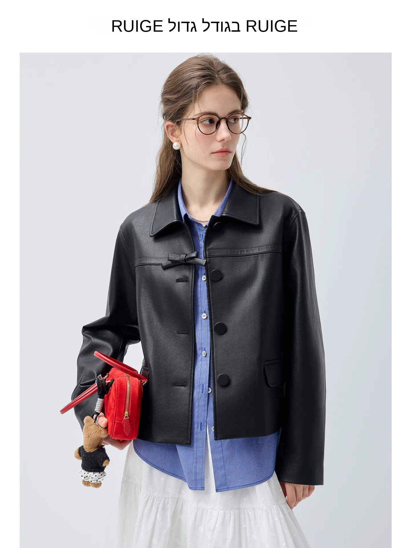 

Rui plus Size Women's Korean Sle Leather Jaet Versatile Spring New Arrival for Plump Mm Casual Long Sve Coat