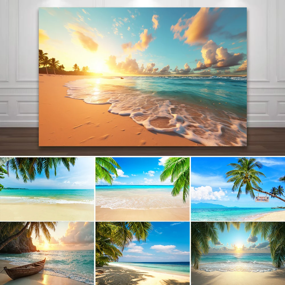 

Summer Sunset Photography Backdrop Sunset Seaside Palm Tree Tropical Beach Ocean Baby Birthday Portrait Background Photo Studio