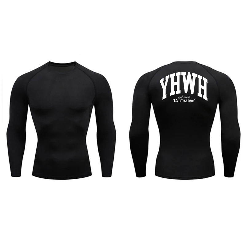 

Men's letter printed long sleeved compression shirt, sports training T-shirt, running fitness indoor T-shirt